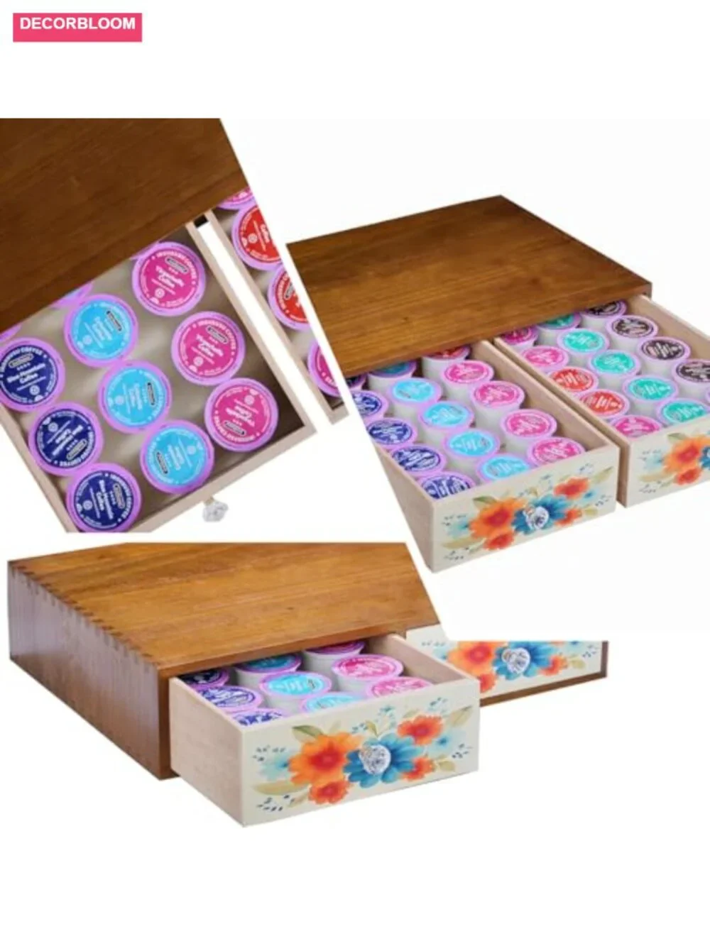 Wooden Coffee Pod Holder with Two Drawers - Solid Wood Farmhouse Organizer for